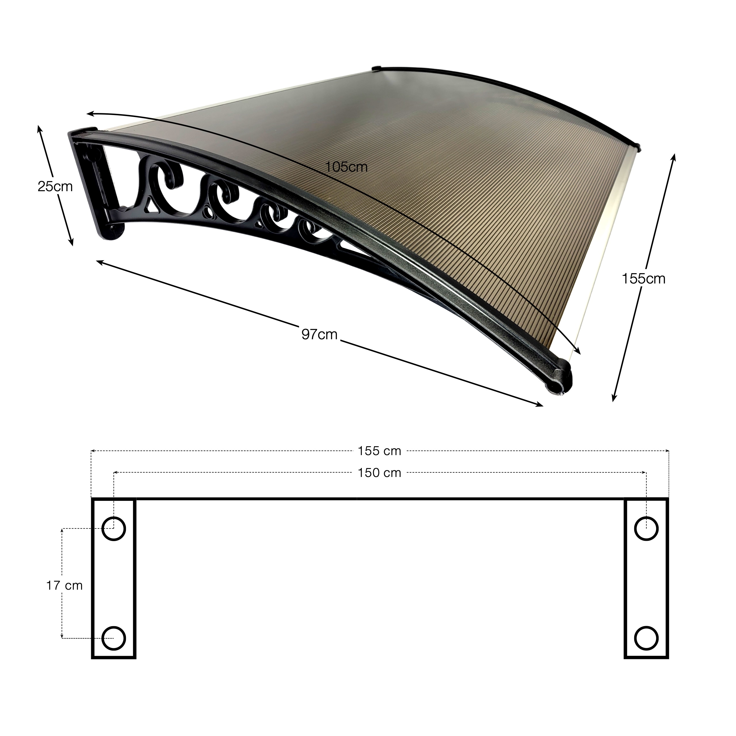 Rysunek techniczny daszka 150x100 cm Classic